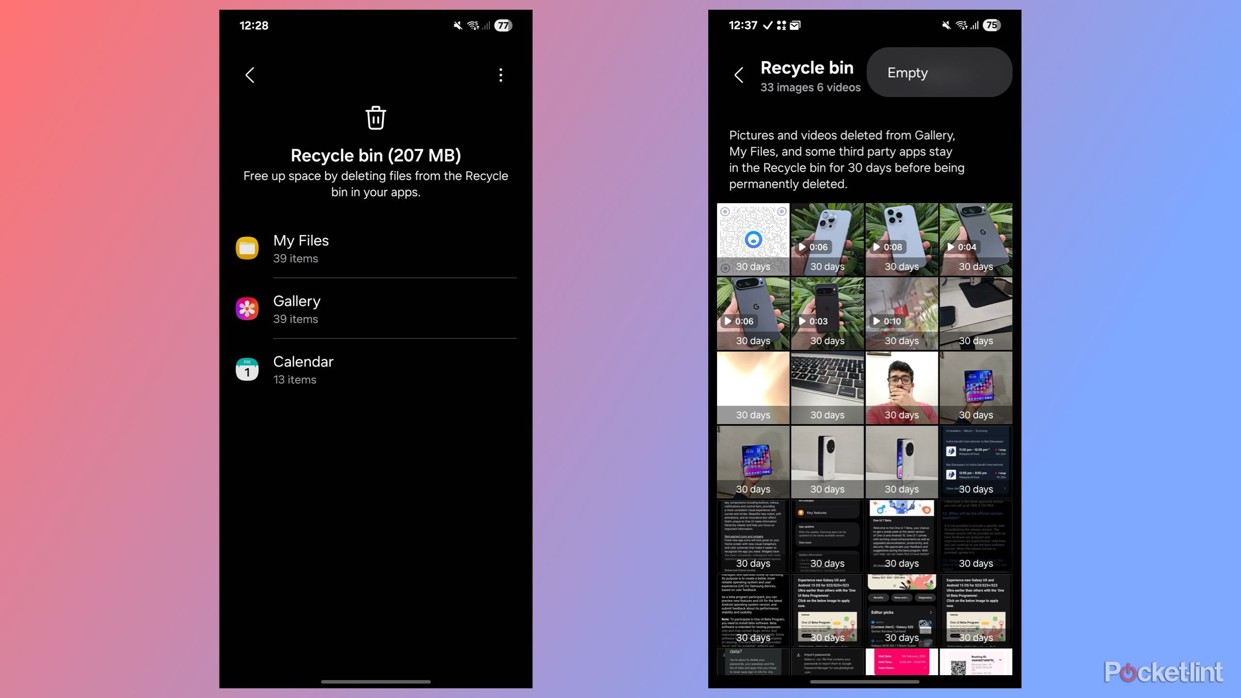 Using Samsung Device Care to delete files from Recycle Bin