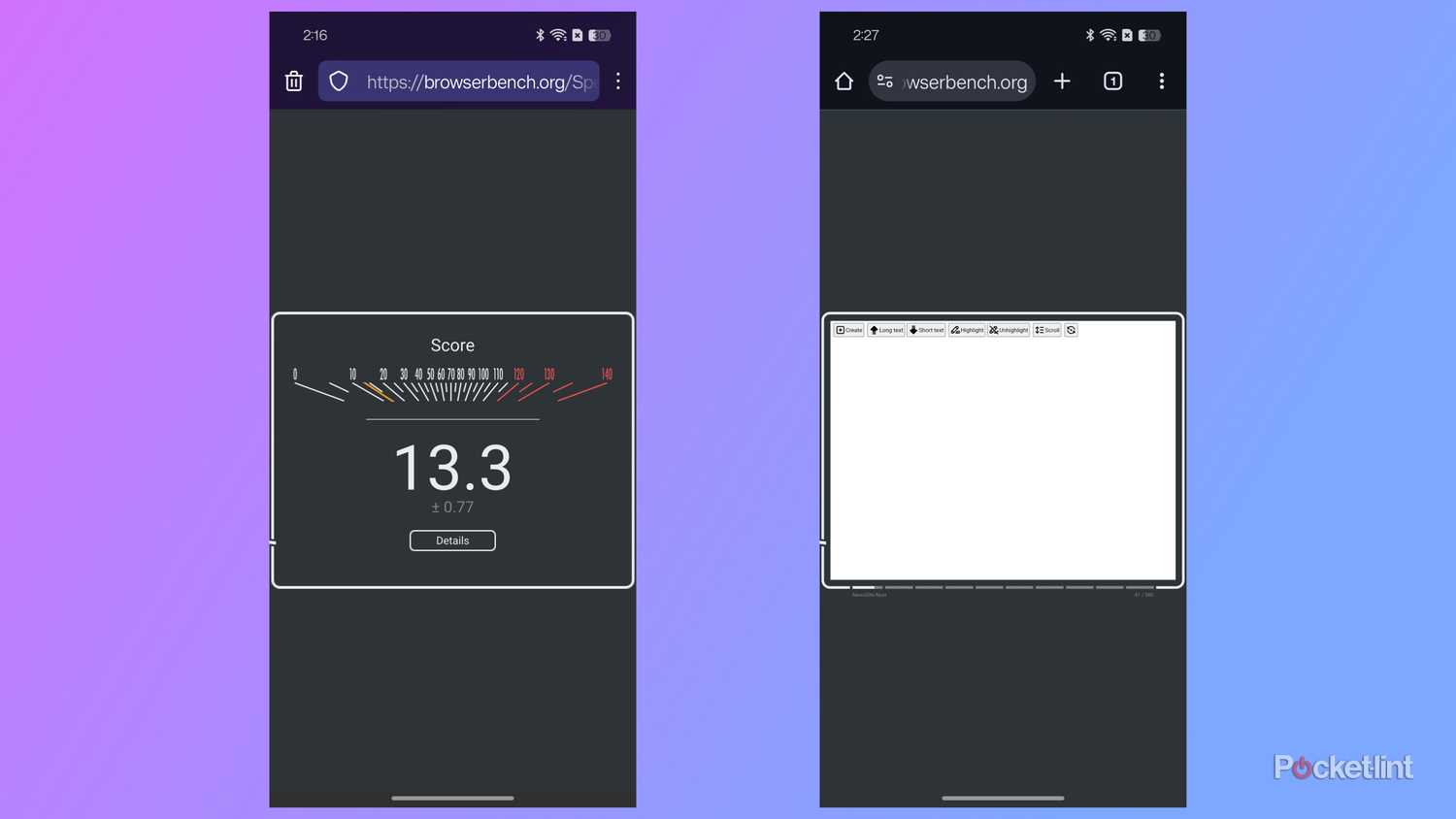 Speedometer on Firefox Focus vs Google Chrome on Android