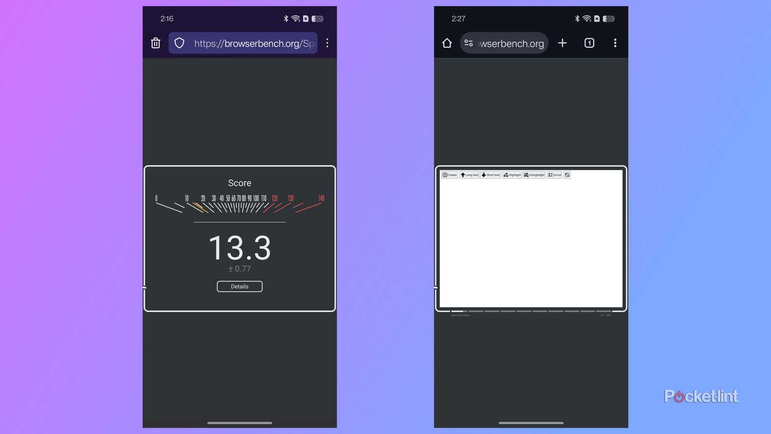Speedometer on Firefox Focus vs Google Chrome on Android