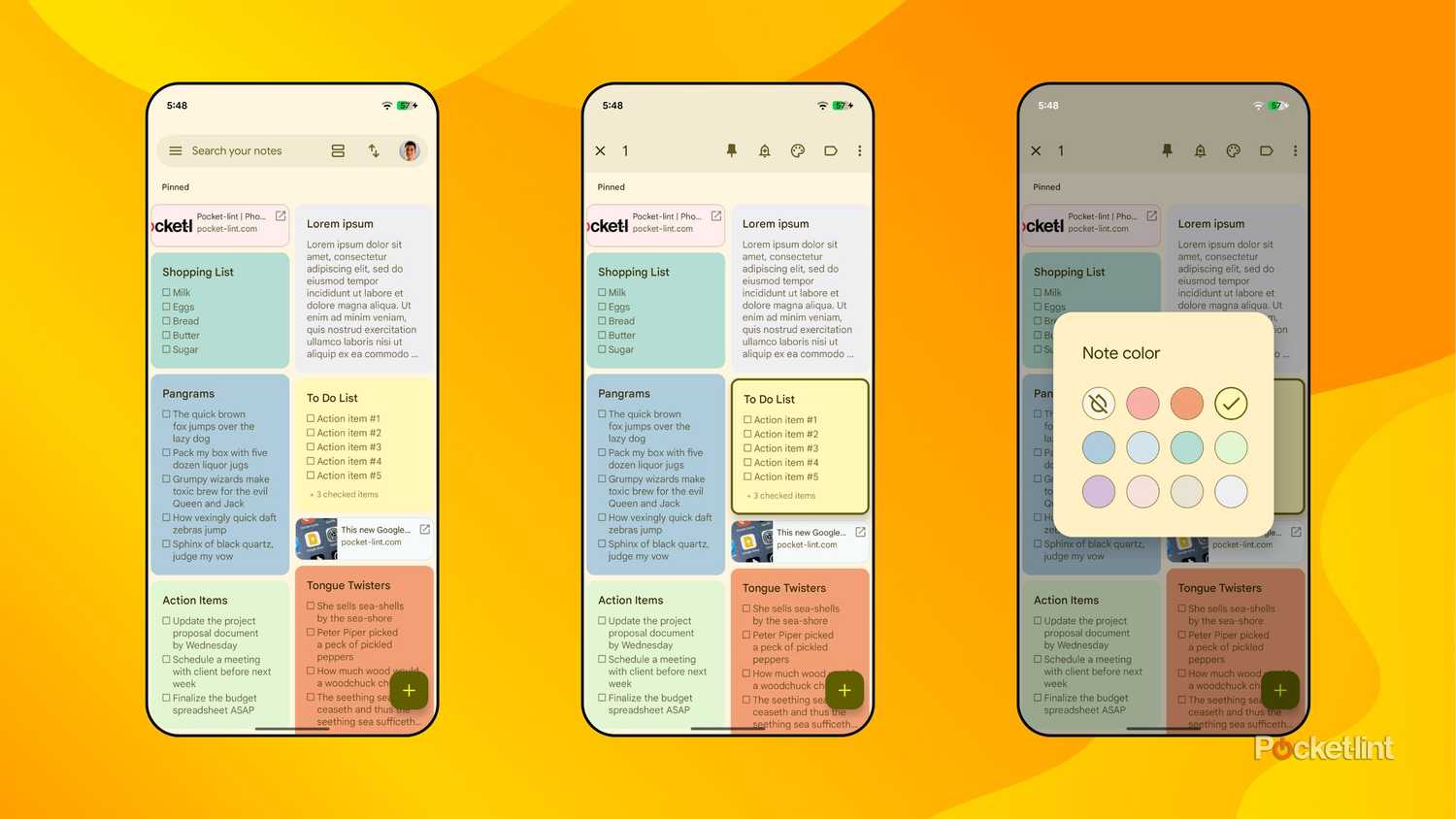 Google Keep color coding screenshots