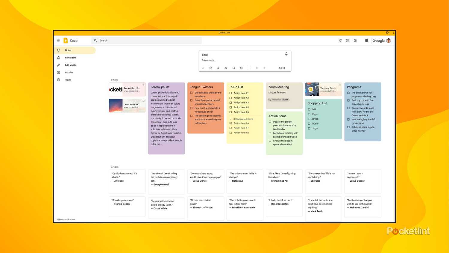 Google Keep web app screenshot