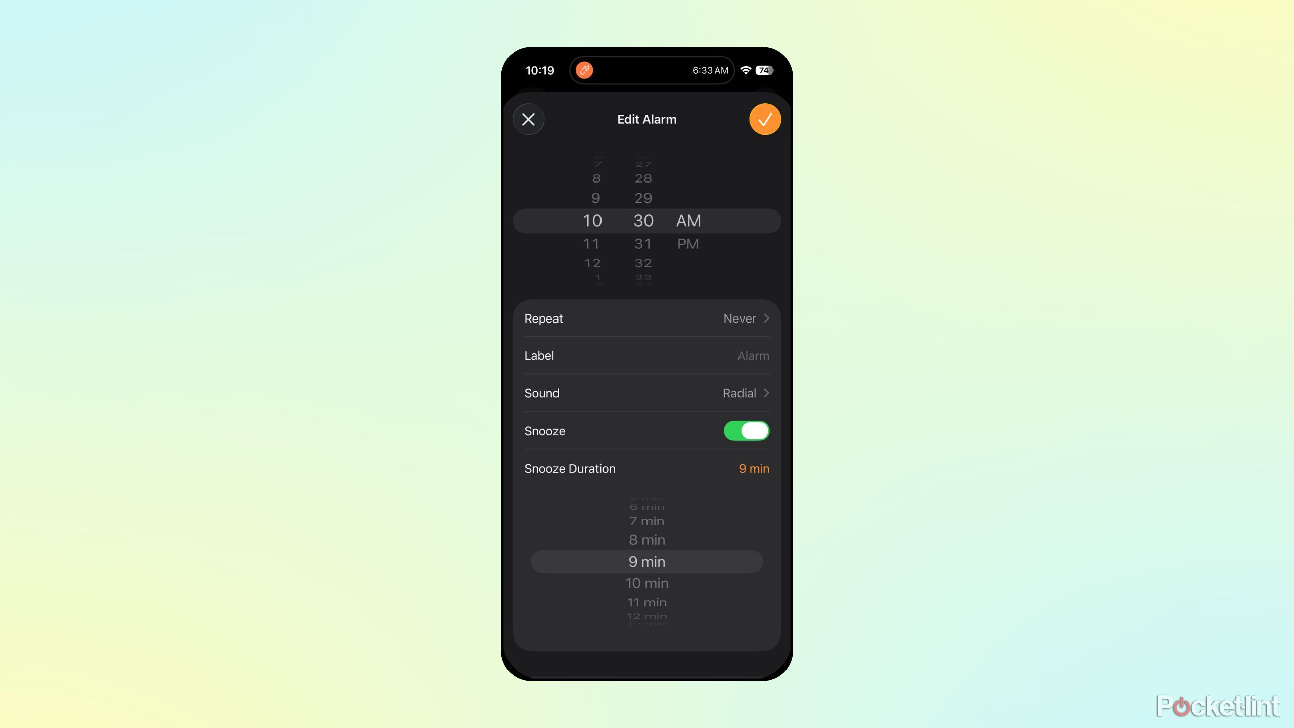 iOS 26 adjust snooze duration
