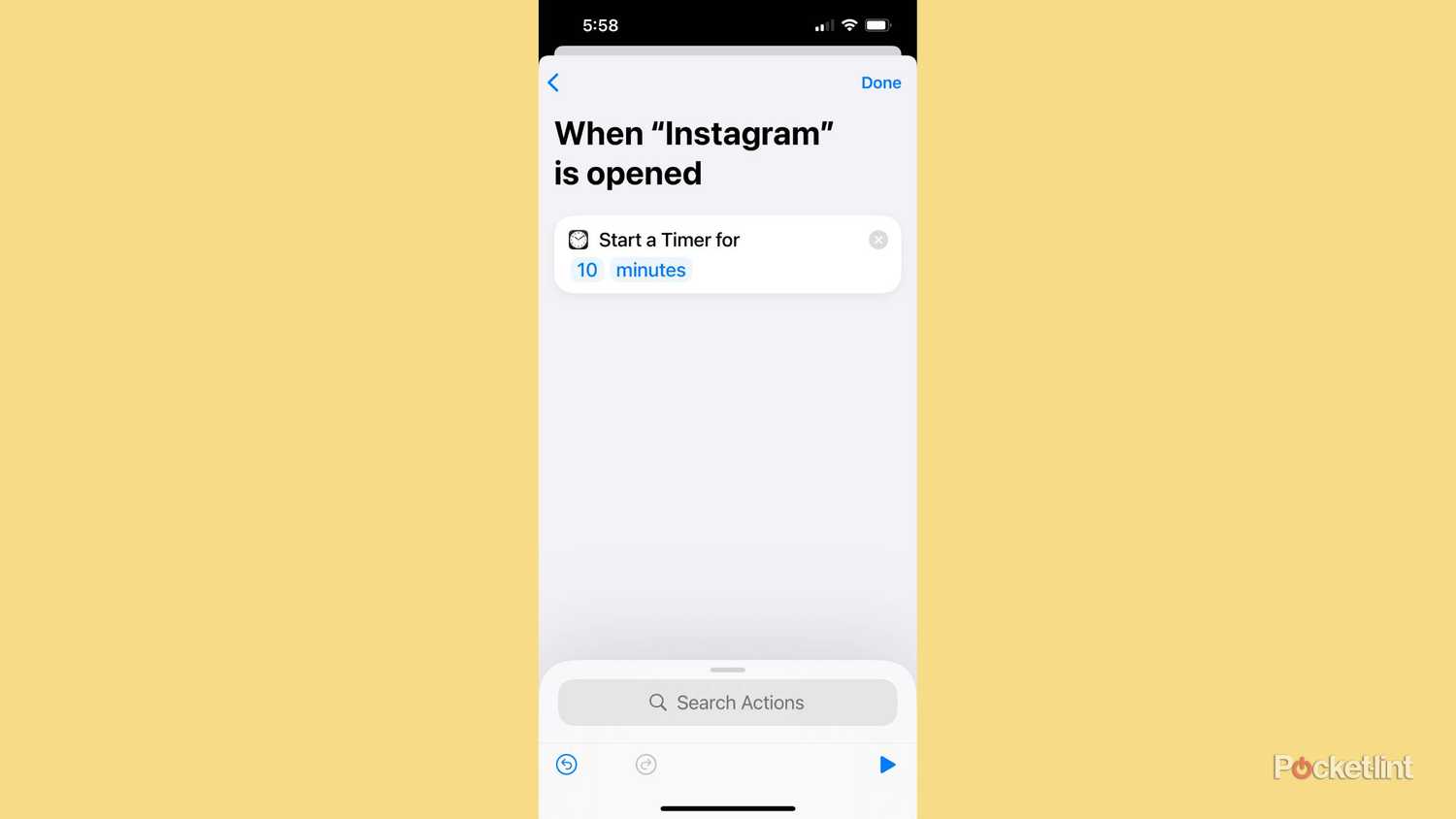 Setting up an automation when Instagram is opened on iPhone
