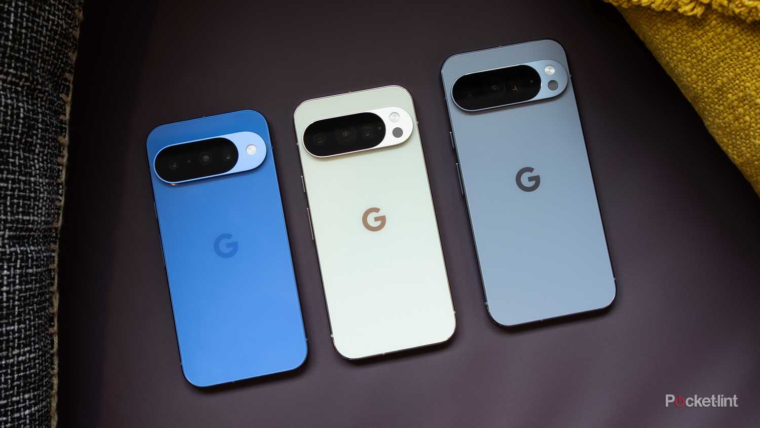 Pixel 10 series phones all in a row. 