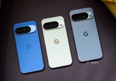 Pixel 10 series phones all in a row. 