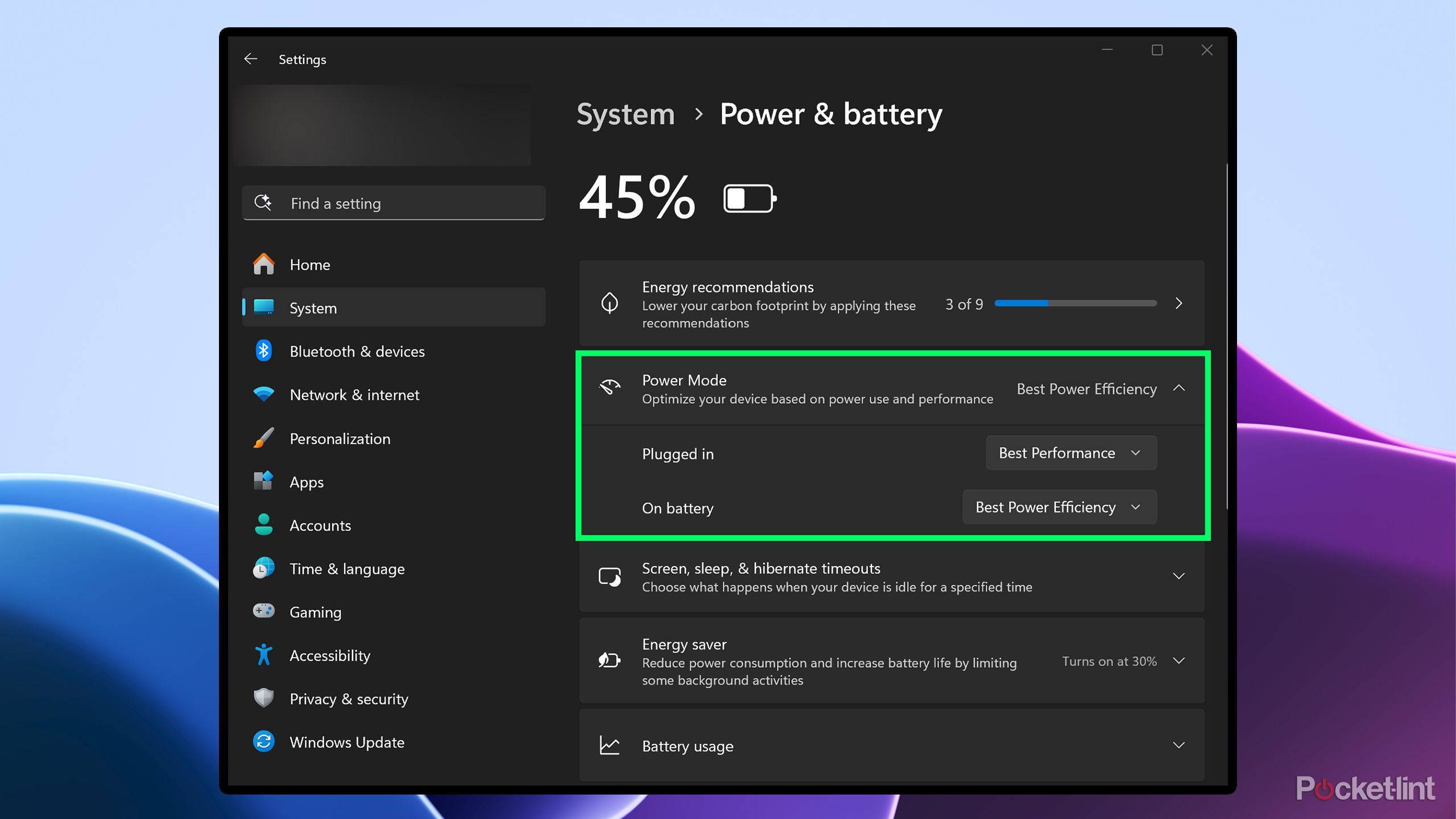 Windows 11 Power Modes.