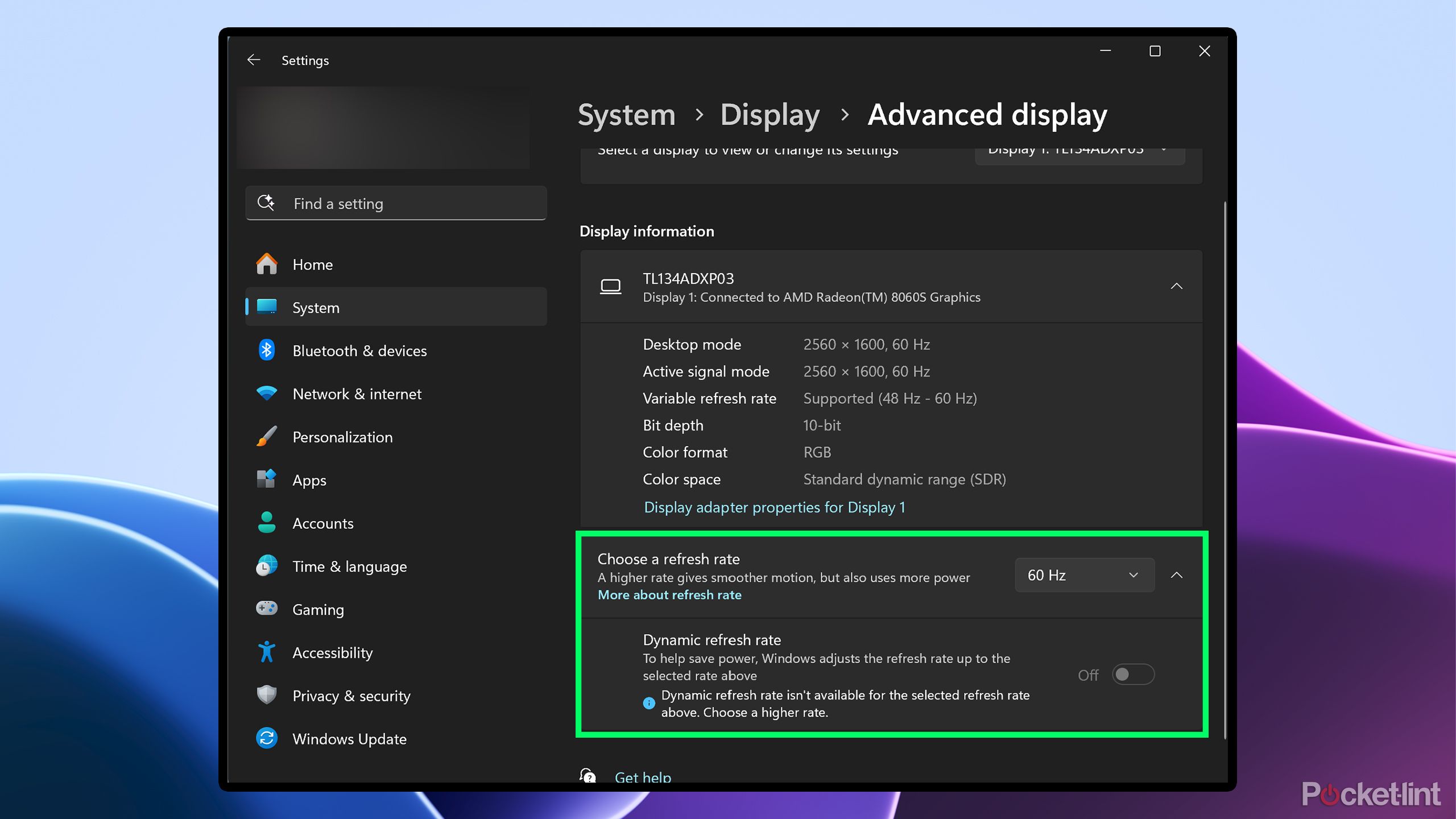 Windows refresh rate.