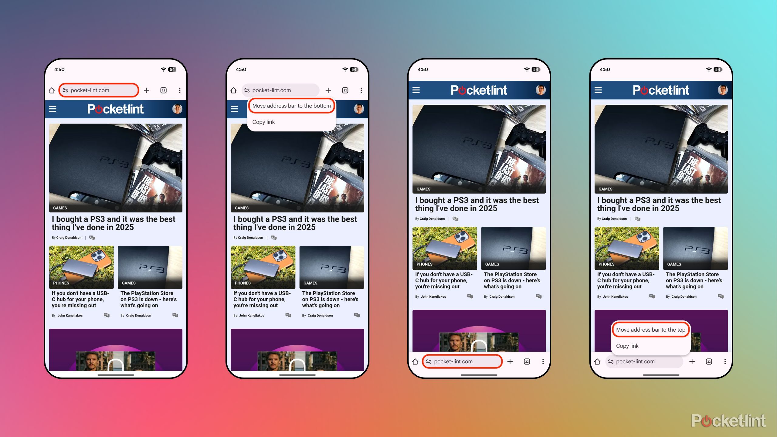 Reposition Google Chrome address bar on Android screenshots