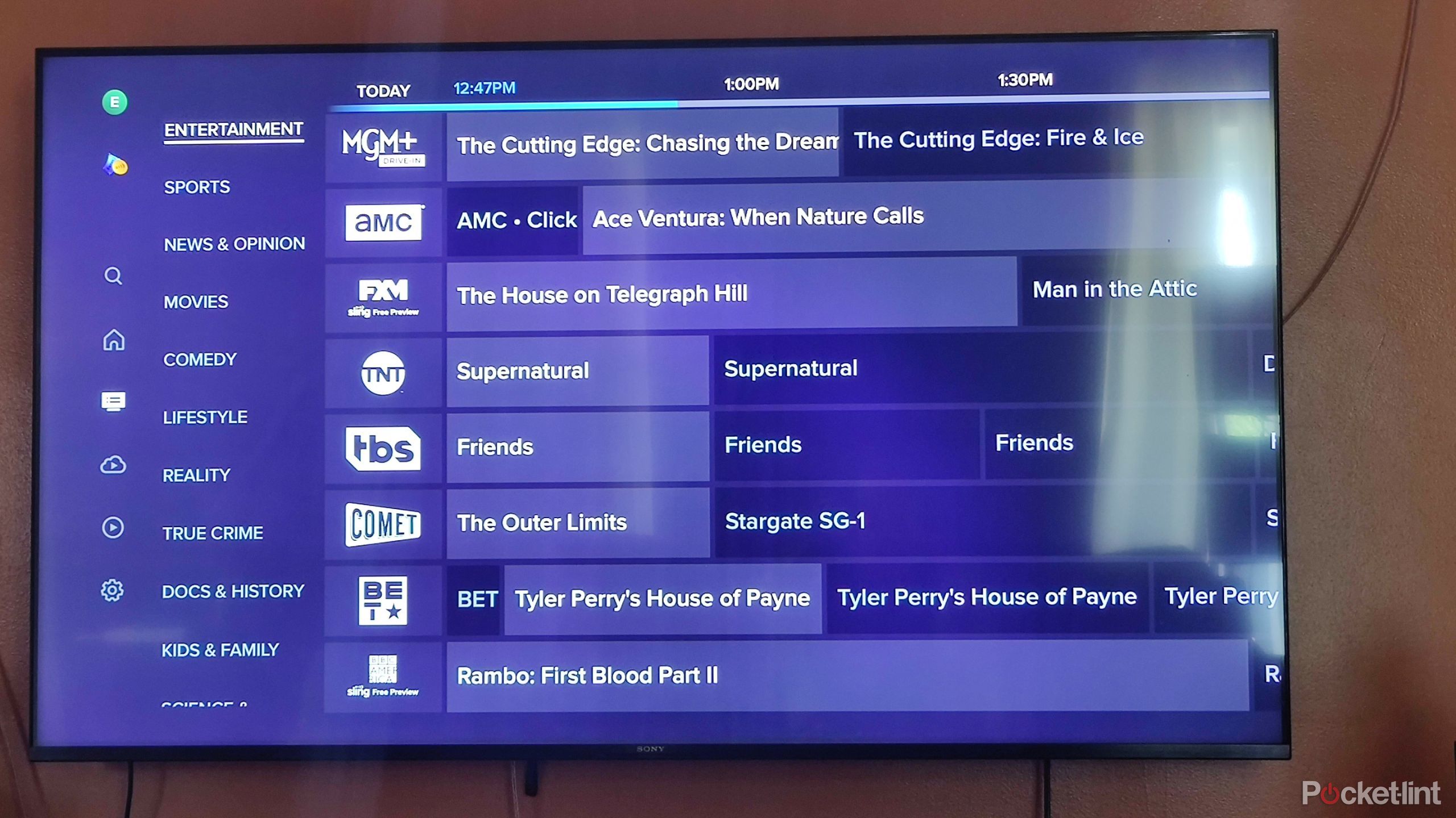 Sling TV Guide menu