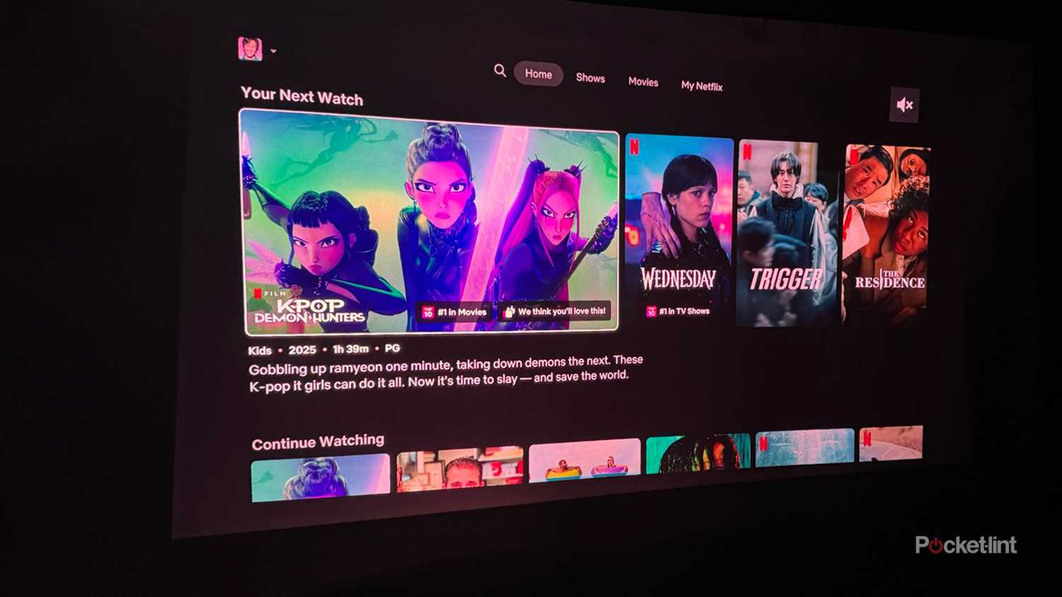 Netflix carousel on Valerion's fresnel projector screen