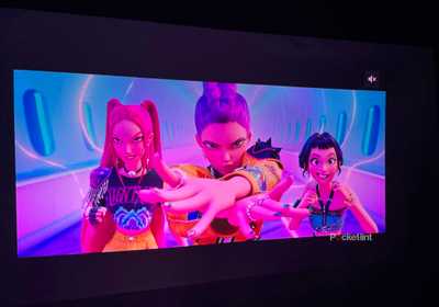 Valerion projector screen playing Kpop Demon Hunters on Netflix