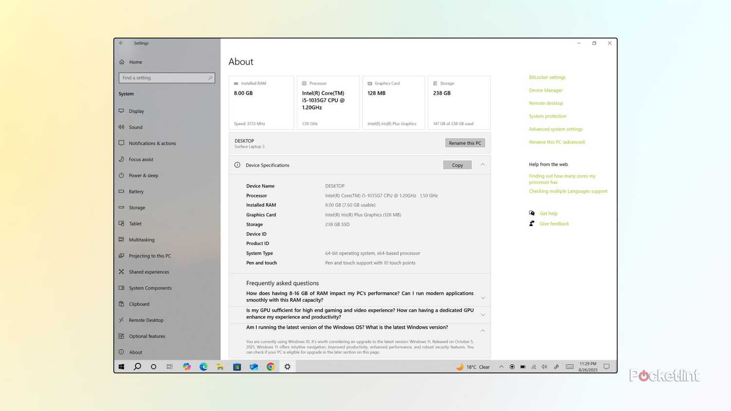 Windows 10 About Settings screenshot