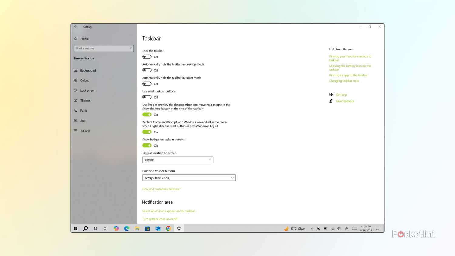Windows 10 Taskbar Settings screenshot